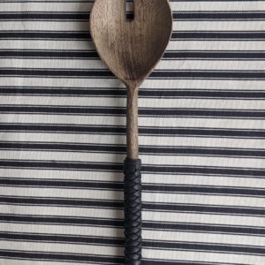 Wood Slotted Spoon with Leather Wrapped Handle